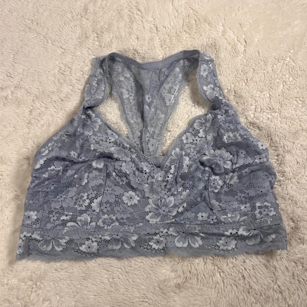 Victorias Secret Floral Lace Racerback Bralette Blue Gray Size 5 411139-PTW NWOT